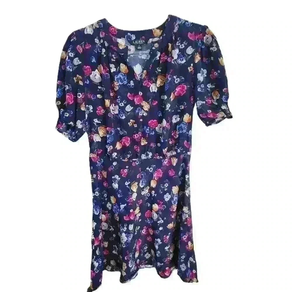 Lauren Ralph Lauren Black Label‎ Floral Fit Flare Dress Tulip Sleeve Viscose